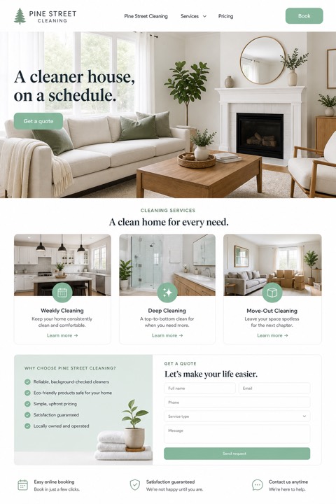 Finished one-page website concept for Pine Street Cleaning.