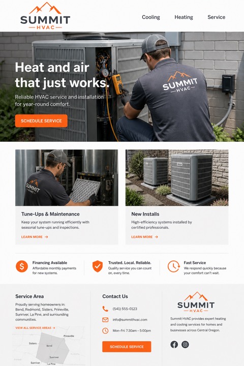 Finished one-page website concept for Summit HVAC.